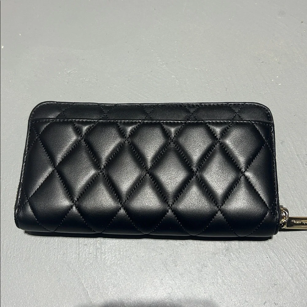 Kate Spade New York Black Diamond Quilted Pattern Leather Wallet